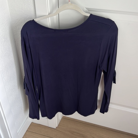 ANTHROPOLOGIE Navy Ruffle Sleeve Long Sleeve Blouse - Large - Picture 3 of 4